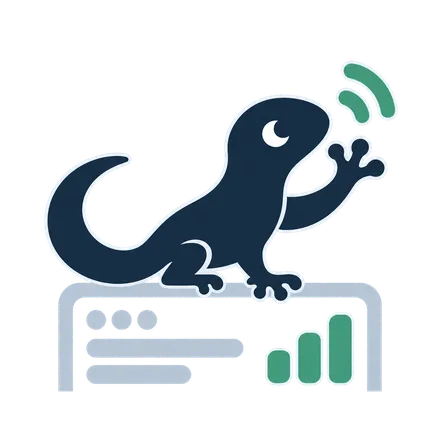 The DashBye gecko waving goodbye from the top of a dashboard
